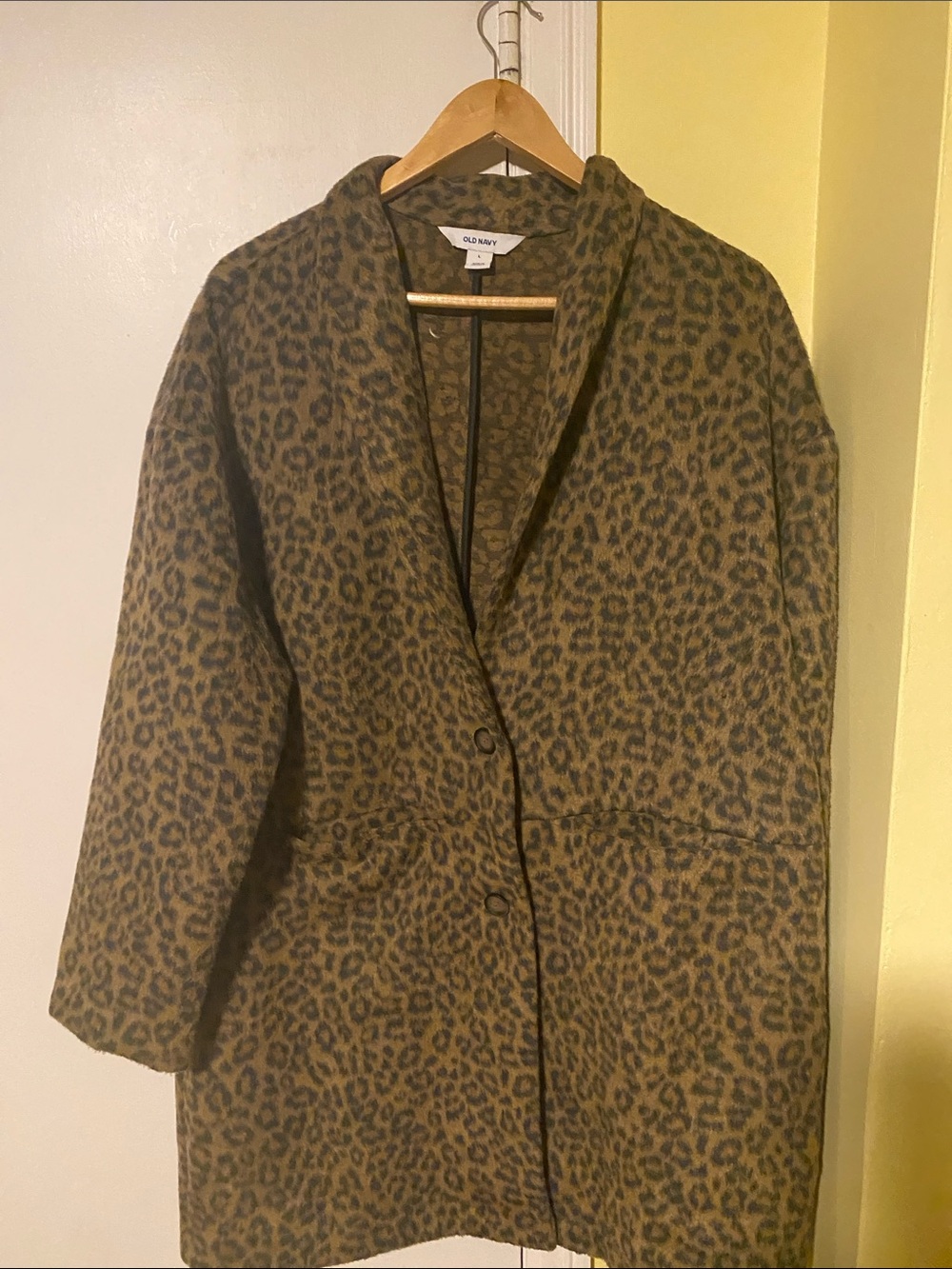 Old Navy Leopard Print Pea Coat in Brown and Black